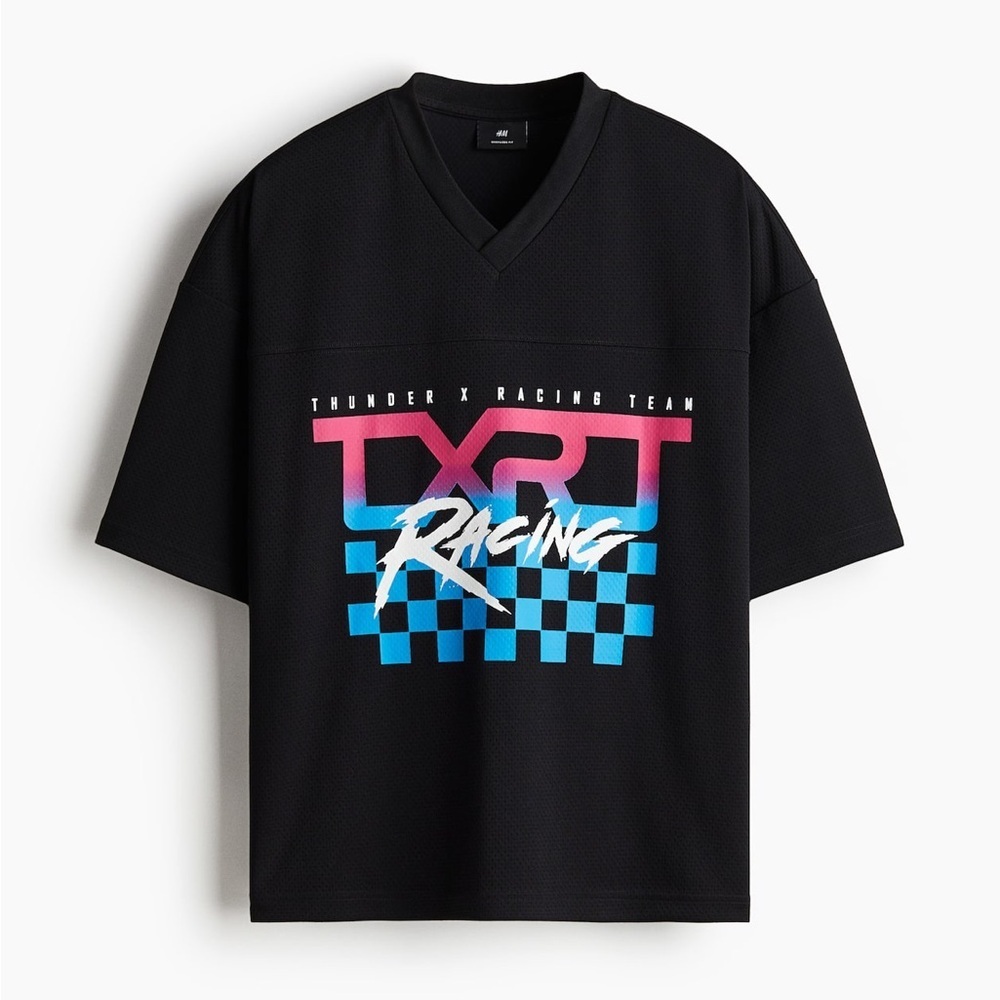 H&M Black and Blue Graphic Men's OVERSIZED PRINTED MESH T-SHIRT Jersey - Picture 6 of 10